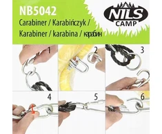 Nils Karabinas hamakams kabinti, jungiantis virves, universalus iki 500 kg, plieno