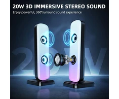 Njsj kompiuterio kolonėlės stacionariam kompiuteriui, 20w Hi-fi stereo žaidimų kolonėlės su bluetooth ir 3,5 mm Aux-in prievadu, valdomos Rgb lemputės, Ac adapterio Pc kolonėlė nešiojamam kompiuteriui, monitoriams