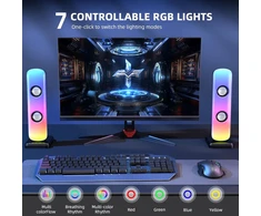 Njsj kompiuterio kolonėlės stacionariam kompiuteriui, 20w Hi-fi stereo žaidimų kolonėlės su bluetooth ir 3,5 mm Aux-in prievadu, valdomos Rgb lemputės, Ac adapterio Pc kolonėlė nešiojamam kompiuteriui, monitoriams