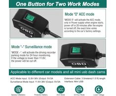 Obd2 į Mini Usb automobilio įkrovimo laidas su 24h stebėjimu