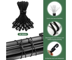 Obidodi įtempimo elastinės juostos su kabliukais, 15 cm, 30 vnt. pakuotė, ekspanderiai su kabliukais, tentų įtempikliai, palapinės guma, guminiai įtempikliai tinklams, reklamoms, stovyklavimui, juodi