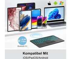 Occtingkind, bluetooth klaviatūra, skirta ipad/android planšetiniams kompiuteriams, vokiškas qwertz išdėstymas, 12 colių belaidė klaviatūra, apšvietimas, kelių lietimų valdymo blokas, skirta ipad/samsng tab/lenovo, juoda