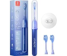 Oclean Ease elektrinis dantų šepetėlis mėlynas, nešiojamas soninis dantų šepetėlis tinkamas kelionėms, usb įkraunamas dantų šepetėlis su 3 šepetėlių galvutėmis, soninis elektrinis dantų šepetėlis su laikmačiu, 2 valymo režimai su sieniniu laikikliu