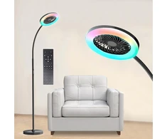 Onidek pastatomas šviestuvas su ventiliatoriumi, ventiliatorius su rgb 18w/1500lm led pastatomu šviestuvu, be galo reguliuojama 3000-6000k spalva ir reguliatorius, nuotolinio valdymo pultas ir valdymas mygtukais (juodas, 1 ventiliatoriaus šviestuvas)