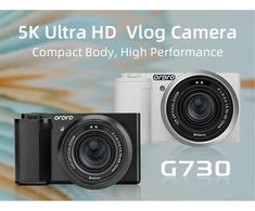 Ordro G730 5k 64mp Hd Vlog Micro Single Camera, 12x optinis priartinimas, skirtas vaizdo įrašų kūrimui, 3.2 colių Ips jutiklinis ekranas, Wdr, Wifi, skirtas Youtube (baltas rinkinys)