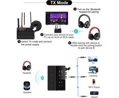 Automagnetola Oria bluetooth adapteris, 2 viename bluetooth 5.3 siųstuvas-imtuvas su dvigubu ryšiu, maža delsa, aptx adaptive, skirtas televizoriui, kompiuteriui, ausinėms, stereo sistemai