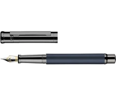 Otto Hutt Design 04 068-11629 plunksnakotis, mėlynas, su matiniu lakuotu korpusu, detalėmis ir dangtelio rankovėmis, satino žalvario, papildoma rutenio danga, plieno plunksnos dydis B