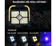 Ouside led statybinis prožektorius su trikoju, nešiojamas led prožektorius su 10500 mah baterija, c tipo ir saulės įkrovimas, 4 šviesos režimai - idealus remontui, statybvietei, avariniams atvejams