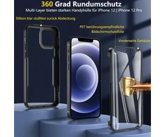 Owkey dėklas, skirtas iphone 12, iphone 12 pro, 360 laipsnių visapusiška apsauga, smūgiams atsparus mobiliojo telefono dėklas, skysto silikono buferio dėklas su įmontuota ekrano apsauga, lauko dangtelis, apsauginis dėklas, juodas