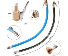 Padangų pripūtimo žarna 36,5 cm ilgio su 2 x 8 mm schrader ventilio svirties jungtimi, oro griebtuvu, padangų pripūtimo žarnos ventilio prailginimo adapteriu, motociklo dviračio automobilio ventilio kištuko ventilio jungties žarnomis