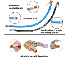 Padangų pripūtimo žarna 36,5 cm ilgio su 2 x 8 mm schrader ventilio svirties jungtimi, oro griebtuvu, padangų pripūtimo žarnos ventilio prailginimo adapteriu, motociklo dviračio automobilio ventilio kištuko ventilio jungties žarnomis