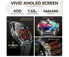 Pakrys išmanusis laikrodis vyrams su telefono funkcija, 1,43" amoled ekranas, karinis išmanusis laikrodis, 100+ sporto režimų, kūno rengybos seklys su širdies ritmo miego monitoriumi, ip68 vandeniui atsparus kūno rengybos laikrodis, skirtas android ios