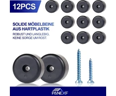 Panexf baldų kojelės, apvalios, 12 vnt., kojelės baldams, baldų kojelės, juodos, skersmuo 40 x aukštis 25 mm, spintelių kojelės, baldų slystuvai su 24 varžtais