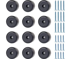 Panexf baldų kojelės, apvalios, 12 vnt., kojelės baldams, baldų kojelės, juodos, skersmuo 40 x aukštis 25 mm, spintelių kojelės, baldų slystuvai su 24 varžtais