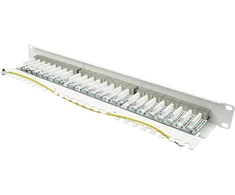Patch panelis / patch panelis - 19" - montavimas į serverį / montavimas į stelažą - cat. 6a, 500 mhz - palaiko 10 gigabitų - 24 prievadai - 1u - stp ekranuotas - atidaromas be įrankių - grynai balta (ral9010)