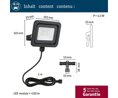 Paulmann 94585 Park + Light Led lauko prožektorius Bimea Ip65 kvadratinis su 1 x 4.5 W šiltai balta juoda metalinė garažo lemputė 3000 K