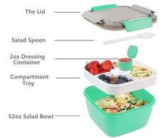 Pecewlos bento dėžutė su 3 skyriais, be Bpa, nepralaidi, 1.5 l, turkio spalvos, skirta į mokyklą/darbą/iškylai