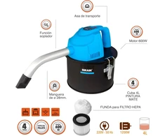 Pelletų krosnelės pelenų siurblys - Modelis Di600p - 600 vatų variklio galia - 4 litrų talpa - Hepa filtro valymo sistema - nerūdijančio plieno konteineris - Bikain, mėlynas/juodas