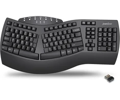Perixx Periboard-612 belaidė ergonomiška padalinta klaviatūra su dvigubu režimu 2.4g ir „bluetooth“ funkcija, suderinama su „windows 10“ ir „mac Os X“ sistema, juoda, Qwerty Us išdėstymas