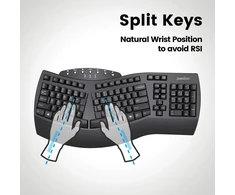 Perixx Periboard-612 belaidė ergonomiška padalinta klaviatūra su dvigubu režimu 2.4g ir „bluetooth“ funkcija, suderinama su „windows 10“ ir „mac Os X“ sistema, juoda, Qwerty Us išdėstymas