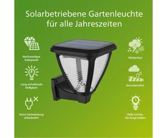 Philips lauko sieninis šviestuvas Solar Vapora 1.5 W, dienos šviesos jutiklis, 2700 Kelvinų, Ip44 atsparus oro sąlygoms, juodas, 141 mm