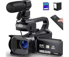 Pitiki 6k vaizdo kamera 64mp 18x skaitmeninis priartinimas vlog'ams su Ir naktiniu matymu, skirta Youtube, internetinė kamera Wifi vaizdo kamera su 4500 Mah baterija, Sd kortele, rankiniu stabilizatoriumi, mikrofonu ir 2.4g