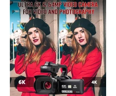 Pitiki 6k vaizdo kamera 64mp 18x skaitmeninis priartinimas vlog'ams su Ir naktiniu matymu, skirta Youtube, internetinė kamera Wifi vaizdo kamera su 4500 Mah baterija, Sd kortele, rankiniu stabilizatoriumi, mikrofonu ir 2.4g