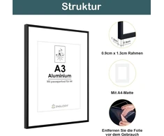 Plakatas Englory a3 nuotraukų rėmelis, metalinis aliuminio rinkinys iš 2 dalių su perspex priekiu, skirtas montuoti ant sienos, 29,7 x 42 cm, juodas paveikslų rėmelis sertifikatams, plakatų sienų dekoravimui
