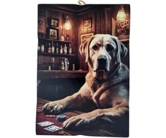 Plakatas Kustom Art paveikslų serija „gyvūnai“: aristokratiškas labradoro retriveris, žaidžiantis pokerį, atspausdintas ant medžio, 25 x 18 cm