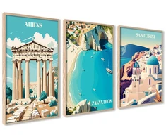 Plakatas None Plakatų Rinkinys: Graikija, Atenai, Santorini – Vasaros Kelionės