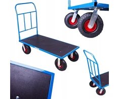 Platforminis transportavimo vežimėlis sandėliui iki 400 kg 100x60 pripučiamais ratais