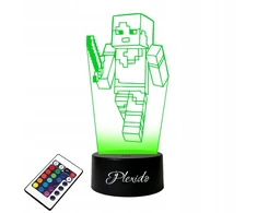 Platinet Plexido Lempa ant stiklo Minecraft personažas su kardu 3d Led Rgb + nuotolinio valdymo pultas 16 spalvų