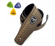 P&amp;p Brown Vegan Leather gitaros dirželis gyvatės odos raštas gitaros diržas Kostki