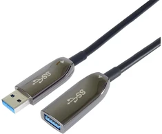 Premiumcord Usb 3.0 optinis ilginamasis kabelis 30 m (aoc), šviesolaidinis kabelis, duomenų kabelis Superspeed iki 5 Gbit/s, įkrovimo kabelis, Usb 3.0 A tipo mama į tėtį, 9 kontaktų, juodos spalvos, ilgis 30 m