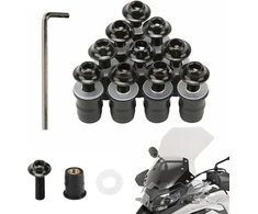Priekinio stiklo varžtai, 10 vnt. motociklų priekinio stiklo tvirtinimo varžtų pakuotė, m5 x 16 mm motociklų priekinio stiklo varžtai, atsuktuvas, priekinio stiklo tvirtinimo varžtai (juodi)