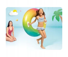 Pripučiamas plaukimo ratas vaivorykštė Intex didelis xxl fotelis su rankenomis 119 cm