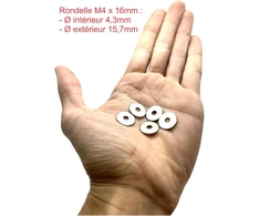 Proraje metalinės poveržlės M4 nerūdijantis plienas išorinis skersmuo 16mm | plokščia poveržlė itin plati M4 x 16mm | nerūdijantis plienas A2 (v2a/304) standartas Nfe 25513 Ll | medienai/metalui/veržlėms/varžtams