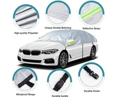 Pusiau automobilio uždangalas, universalus pusiau automobilio uždangalas, apsauga nuo visų oro sąlygų su kabliukais ir dirželiais, atsparus vandeniui, dulkėms, apsauga nuo saulės, atsparus oro sąlygoms sedanams ir visureigiams