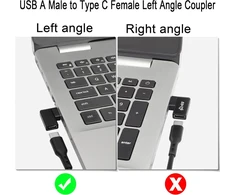 Qianrenon usb 3.1 į usb c 90° kampo adapteris 10 gbps usb a male į usb c female l formos kairiojo kampo jungties keitiklis, skirtas nešiojamojo kompiuterio planšetinio kompiuterio sieniniam įkrovikliui, 2 vienetai (kairiojo kampo šoninis lenkimas)