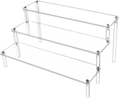 Qwork® 3 pakopų akrilinis stovas, pagamintas iš 4 mm storio akrilo plokštės - 30 x 21 x 15 cm - skaidri akrilinė pakyla figūrėlėms, papuošalams, keksiukams, lūpų dažams, nagų lakui, prieskoniams