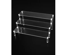 Qwork® 3 pakopų akrilinis stovas, pagamintas iš 4 mm storio akrilo plokštės - 30 x 21 x 15 cm - skaidri akrilinė pakyla figūrėlėms, papuošalams, keksiukams, lūpų dažams, nagų lakui, prieskoniams