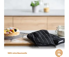 Rankšluostis Masterchef puodo laikiklio pirštinė orkaitės pirštinės atsparios karščiui 100% medvilnės orkaitės pirštinės puikiai tinka maisto gaminimui, kepimui, su pakabinimo kilpa ir veganiškos odos logotipu, juoda/balta, vilna