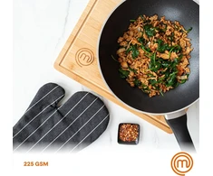 Rankšluostis Masterchef puodo laikiklio pirštinė orkaitės pirštinės atsparios karščiui 100% medvilnės orkaitės pirštinės puikiai tinka maisto gaminimui, kepimui, su pakabinimo kilpa ir veganiškos odos logotipu, juoda/balta, vilna