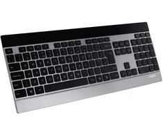 Rapoo E9270p belaidė klaviatūra, itin plona 4 mm klaviatūros konstrukcija, pagaminta iš nerūdijančio plieno ir aliuminio, 9 mėnesių baterijos veikimo trukmė, vokiškas išdėstymas Qwertz, Pc ir Mac – juoda/sidabrinė