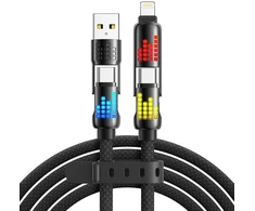 Raviad multi usb kabelis 4 viename universalus įkrovimo kabelis [2 m] 240 w usb greito įkrovimo kabelis su rgb led lempute usbc/usba į lightning, usbc/usba į usb c, skirtas iphone 16/15/14, galaxy 24/23, nešiojamam kompiuteriui