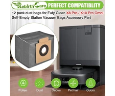 Rebirthcare 12 vnt. x 8 Pro dulkių maišelių, skirtų Eufy Clean X8 Pro / X10 Pro Omni robotui-siurbliui, pakaitiniai maišeliai, siurblių maišeliai, filtro maišelio priedai, 2,5 l talpos, su aktyvuota anglimi
