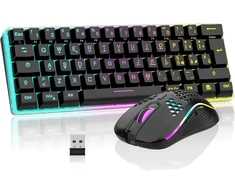 Redthunder K62 60% belaidė žaidimų pelė ir klaviatūra, Qwertz De išdėstymas, įkraunama kompaktiška žaidimų klaviatūra, itin lengva žaidimų pelė su korio struktūra, skirta Pc Mac Ps5 XBOX žaidėjams