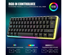 Redthunder K62 60% belaidė žaidimų pelė ir klaviatūra, Qwertz De išdėstymas, įkraunama kompaktiška žaidimų klaviatūra, itin lengva žaidimų pelė su korio struktūra, skirta Pc Mac Ps5 XBOX žaidėjams