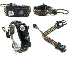 Reguliuojama išgyvenimo apyrankė, 7 gyslų paracord 20-in-1 avarinis sporto įrangos rinkinys lauko išgyvenimo rinkinys su led sos lempute, kompasu, gelbėjimo švilpuku, ugnies skeltuvu, daugiafunkciniu įrankiu laukiniams nuotykiams, nailonas