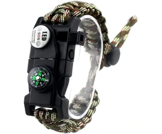 Reguliuojama išgyvenimo apyrankė, 7 gyslų paracord 20-in-1 avarinis sporto įrangos rinkinys lauko išgyvenimo rinkinys su led sos lempute, kompasu, gelbėjimo švilpuku, ugnies skeltuvu, daugiafunkciniu įrankiu laukiniams nuotykiams, nailonas